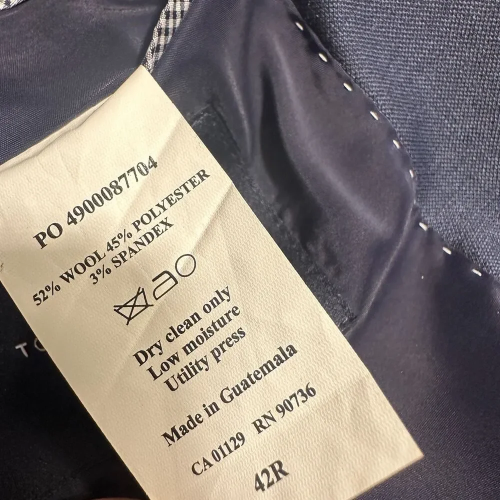 TOMMY HILFIGER Mens Blazer 42R Sport Coat 2-Button Jacket Navy WOOL Blend